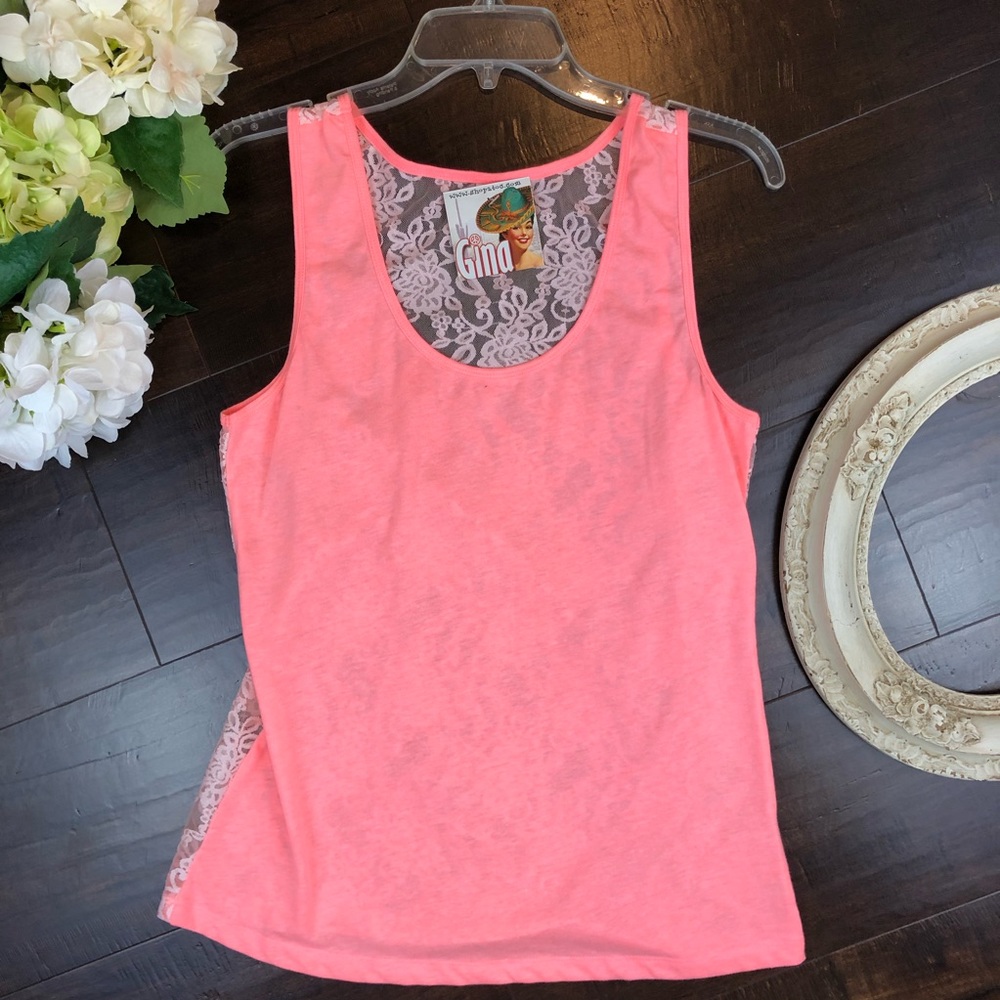 Jersey Scoop Neck Lace Back Light Pink Kavio Tank